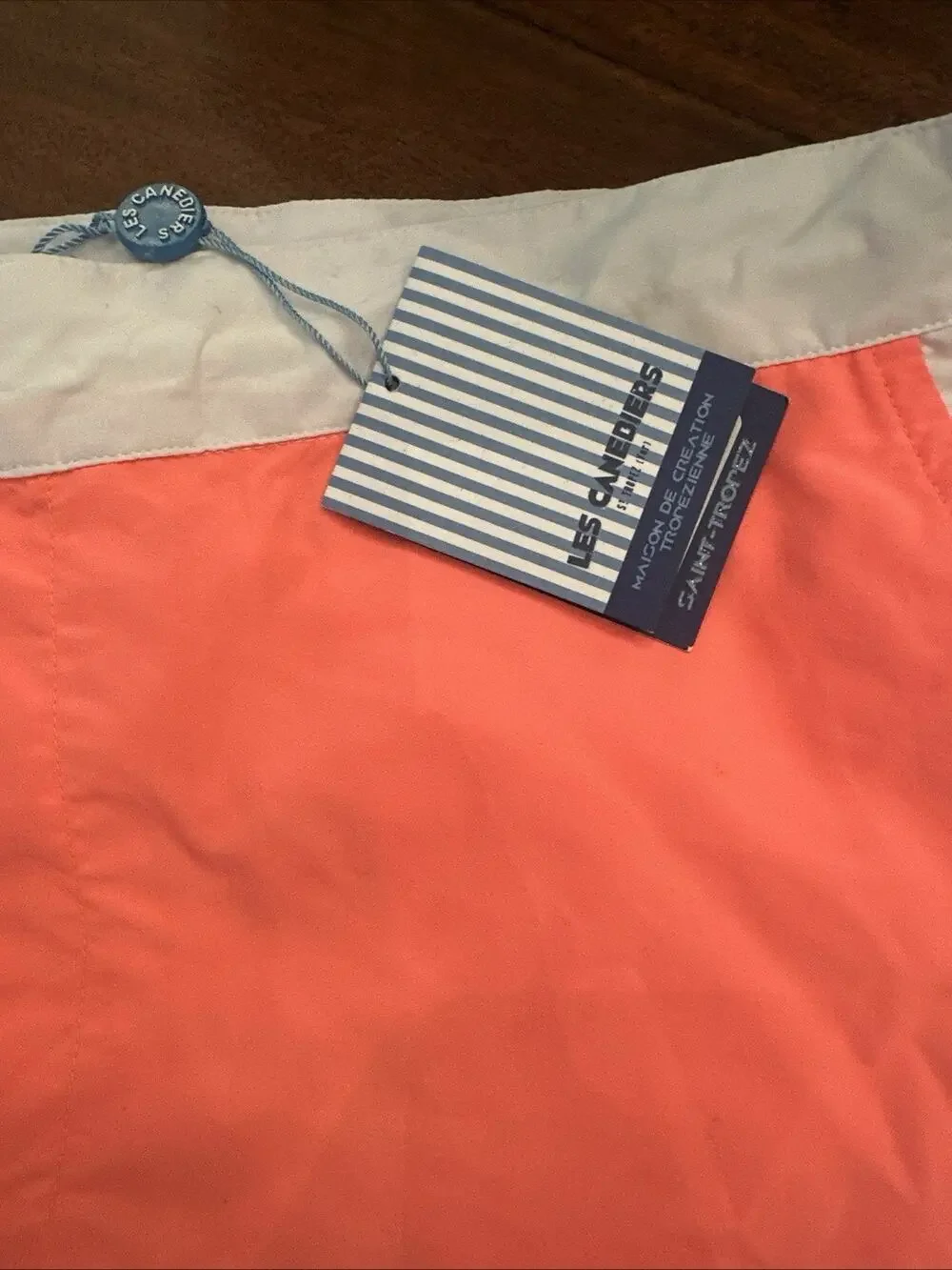 NWT Les Canabiers Men’s Solid Orange/White Swim Trunks Drawstring Waist, 2XL